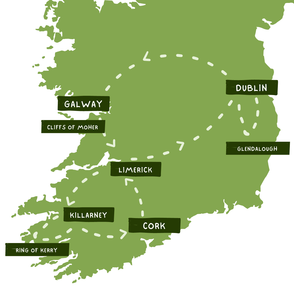 6 Day Iconic Scenes of Ireland Tour Map