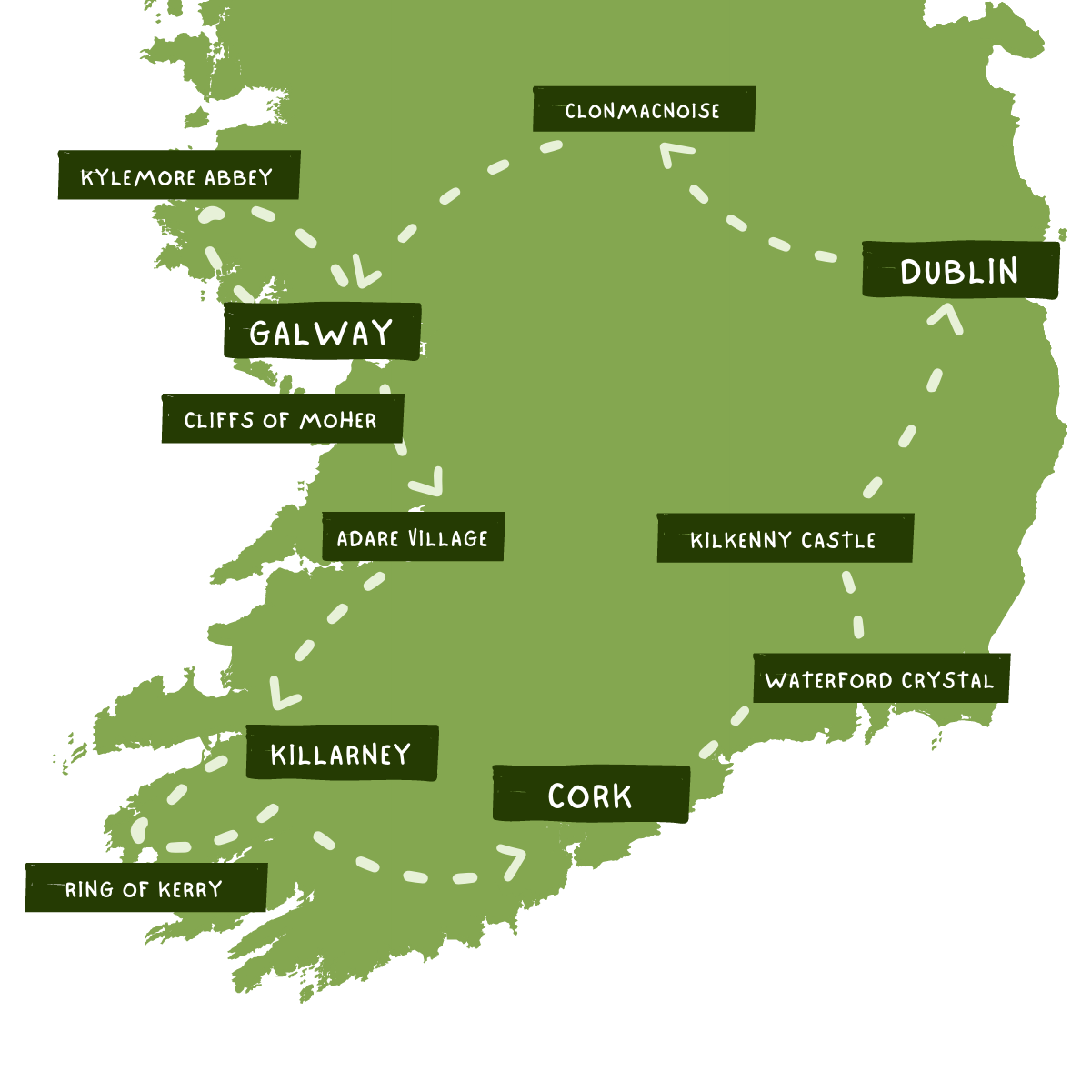 Ancient Ireland Tour of Ireland Map
