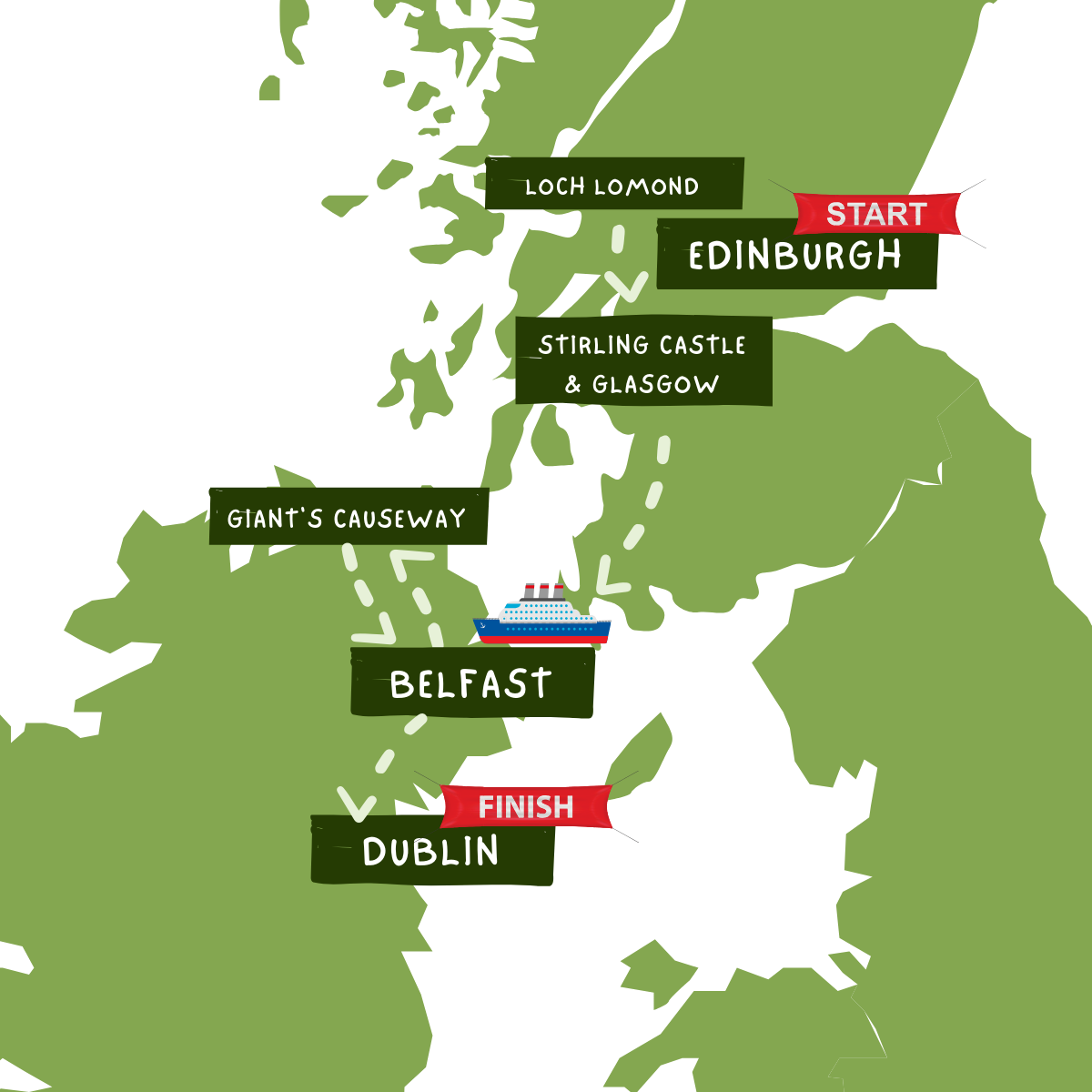 9 Day Highlights of Ireland and Scotland Tour Map