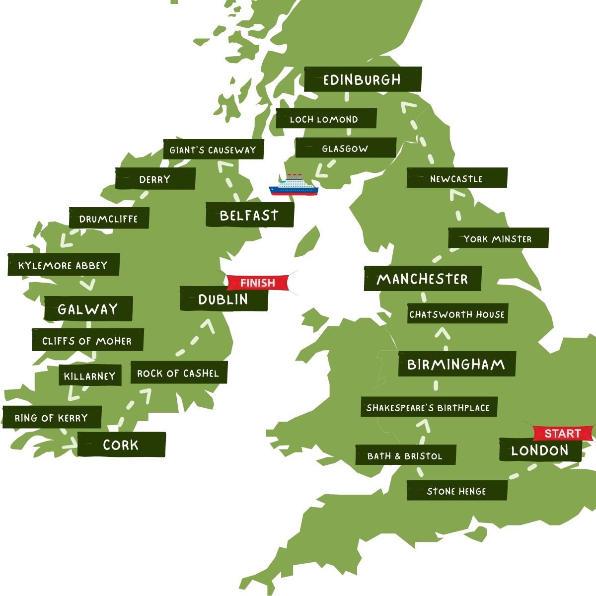 18-Day Iconic Britain & Ireland Tour Map