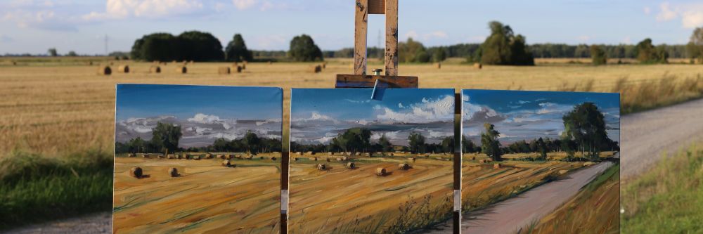 Irish artist's painting of hay fields