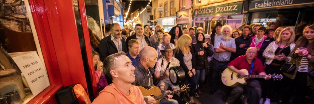 Musicians performing on the street in West Ireland