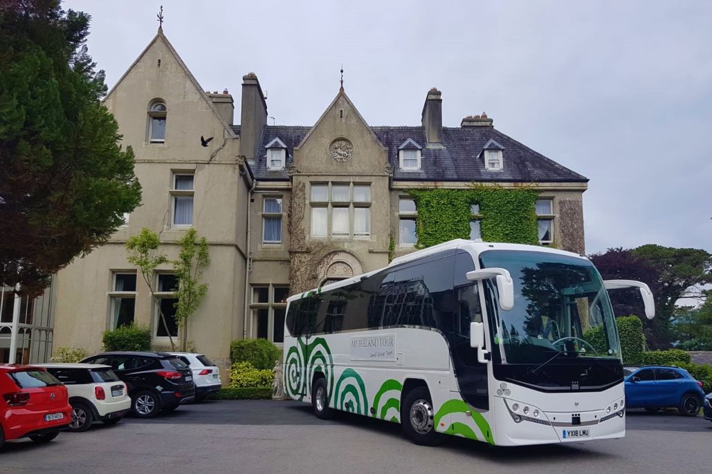34 seat luxury coach outside Cahernane House Hotel in County Kerry