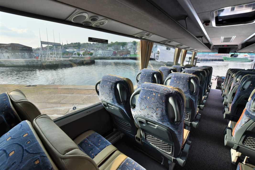 The interior of a 34 seat luxury coach outside Cahernane House Hotel in County Kerry