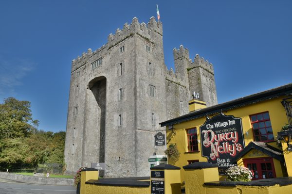 Bunratty Castle rising above the rooftops of the village in County Clare