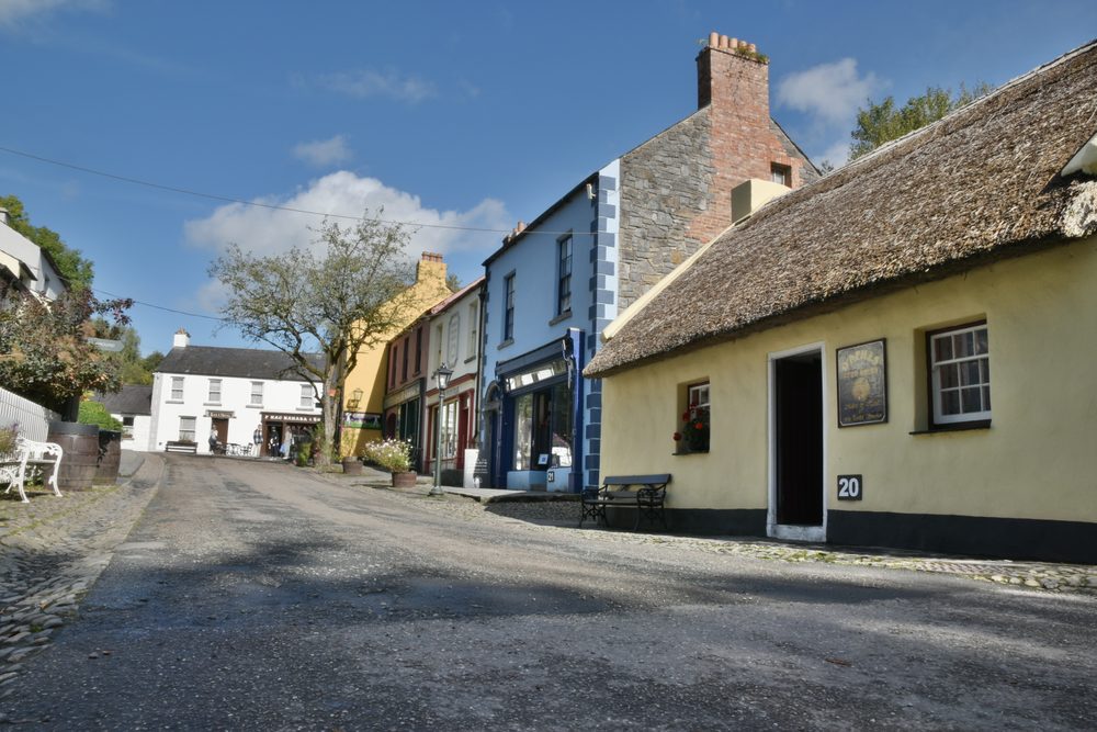 A horse and cart coming down Main Street at Bunratty Folk Park
