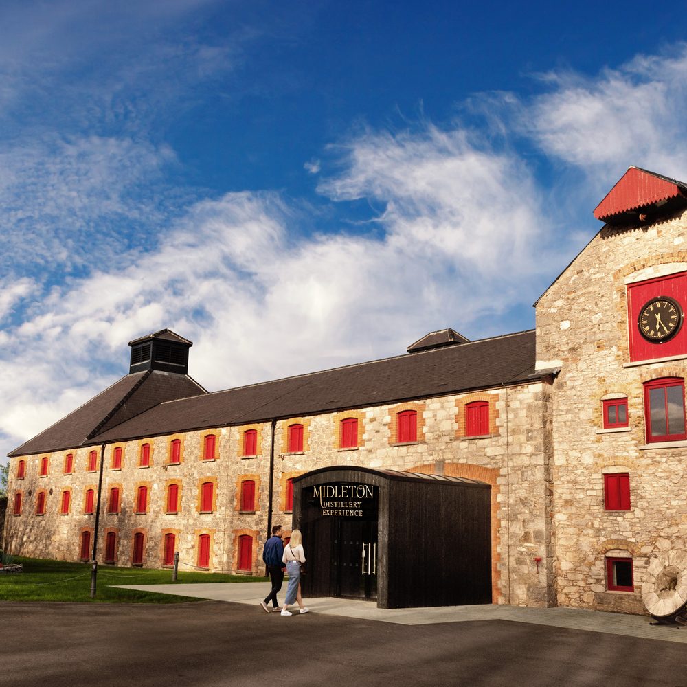 The entrance to Midleton Distillery Experience, County Cork, with its copper pot still and arched gateway