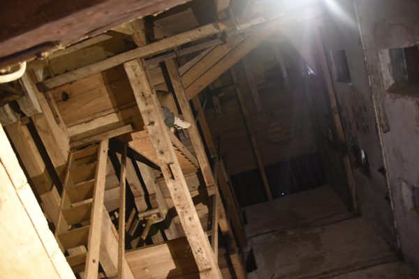Looking up into the timber roof of the old grain store at Midleton Distillery Experience