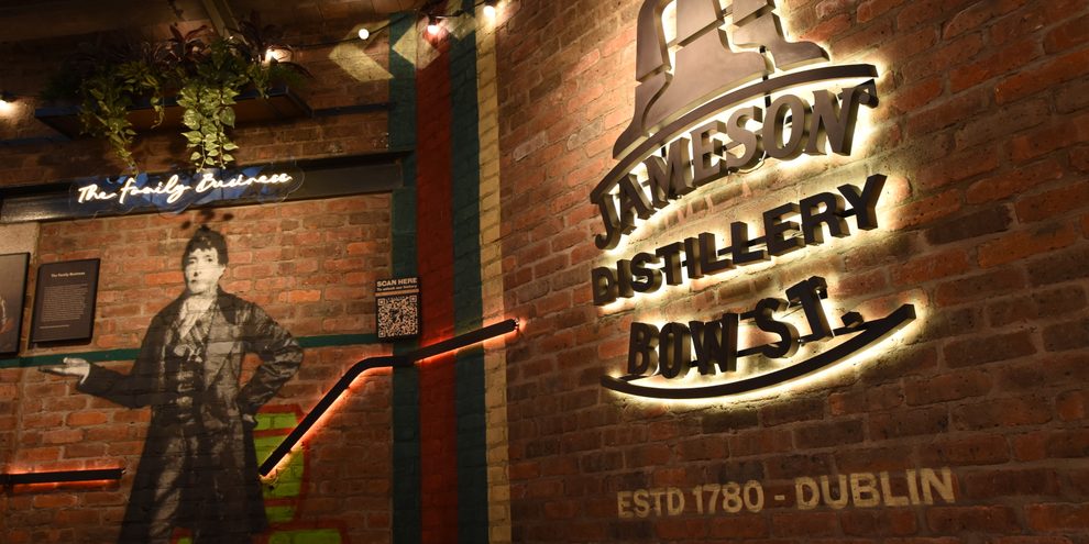 The corridor of historic presentations inside the distillery