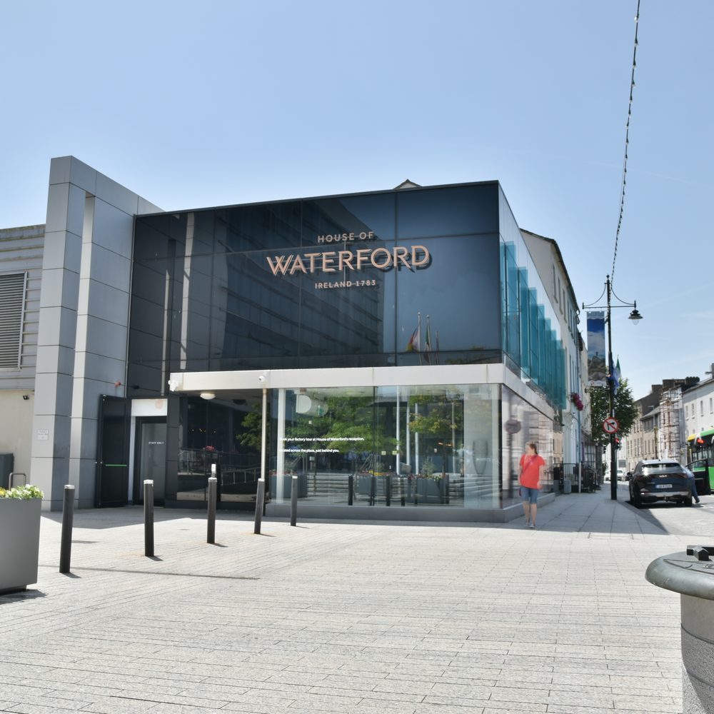 The River Suir quays in Waterford City, with the House of Waterford Crystal in the distance
