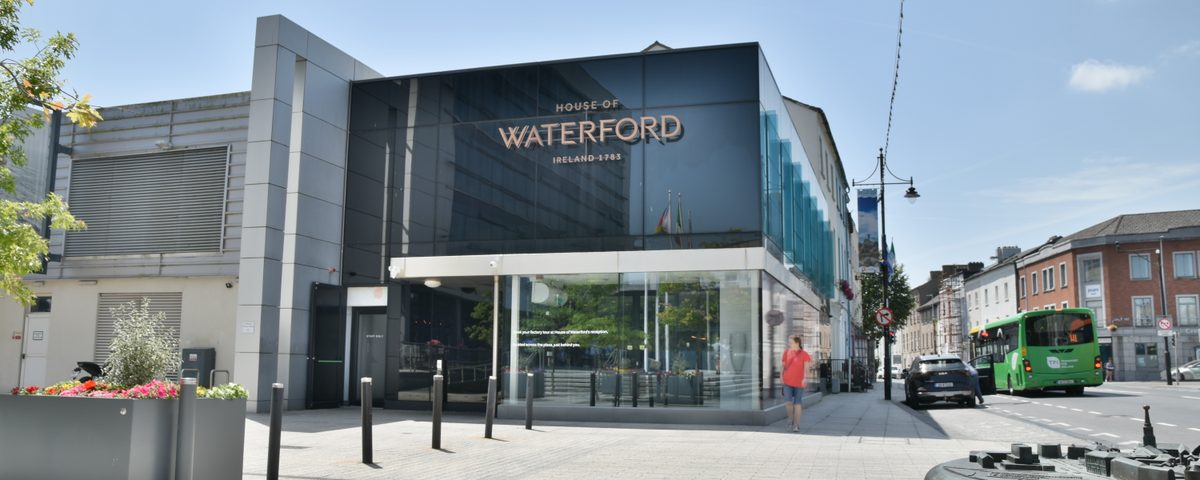 The River Suir quays in Waterford City, with the House of Waterford Crystal in the distance