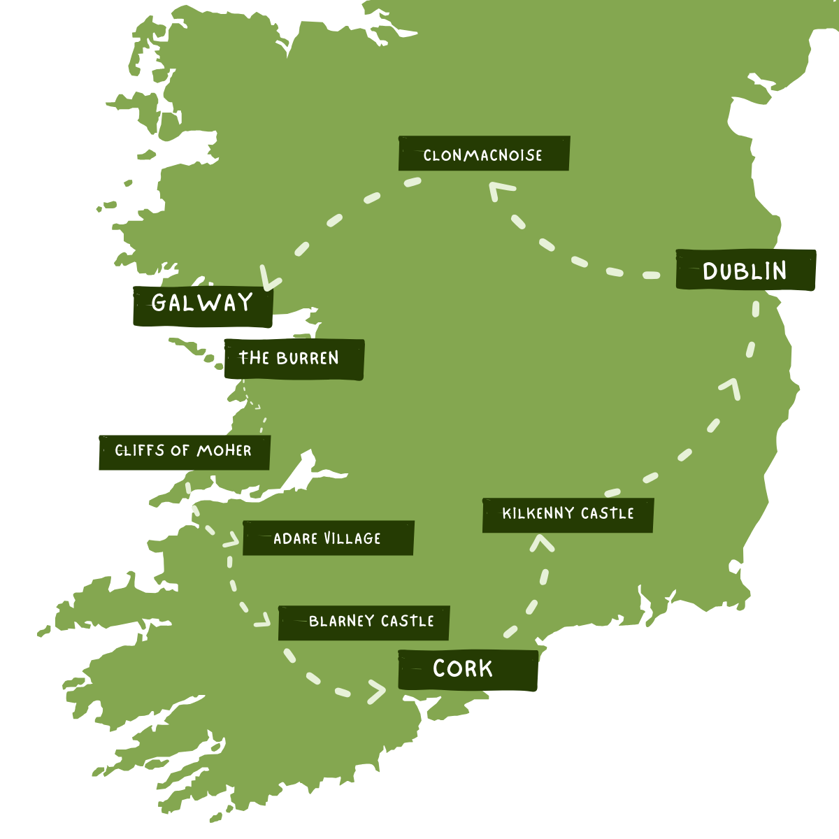 6 Day Iconic Tour of Ireland Map