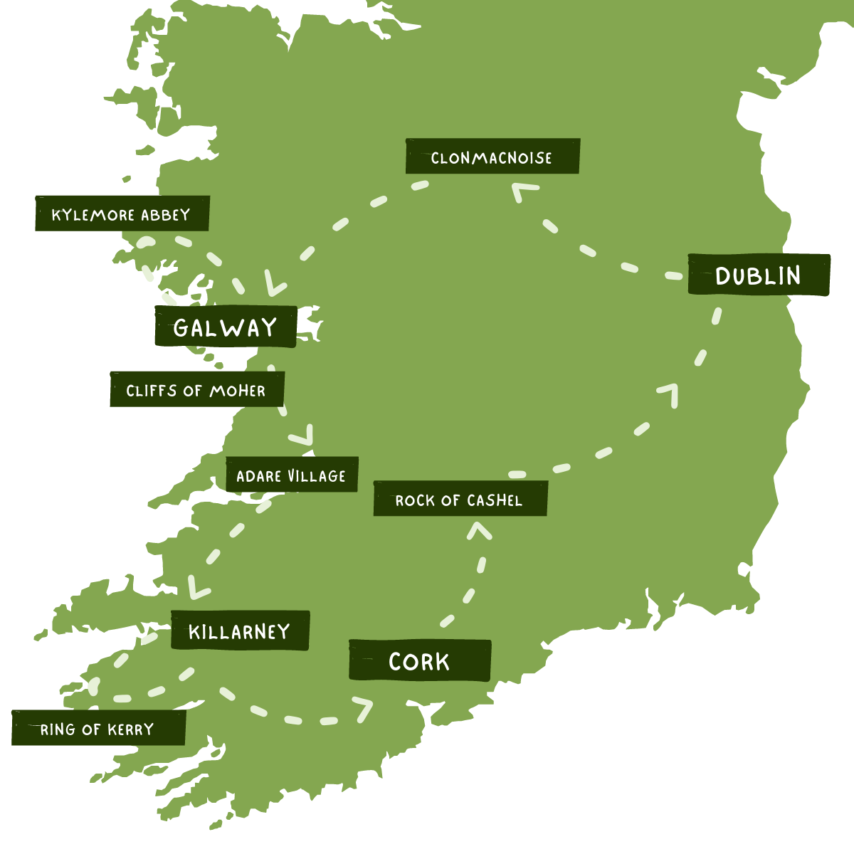 10 Day Iconic Tour of Ireland Map