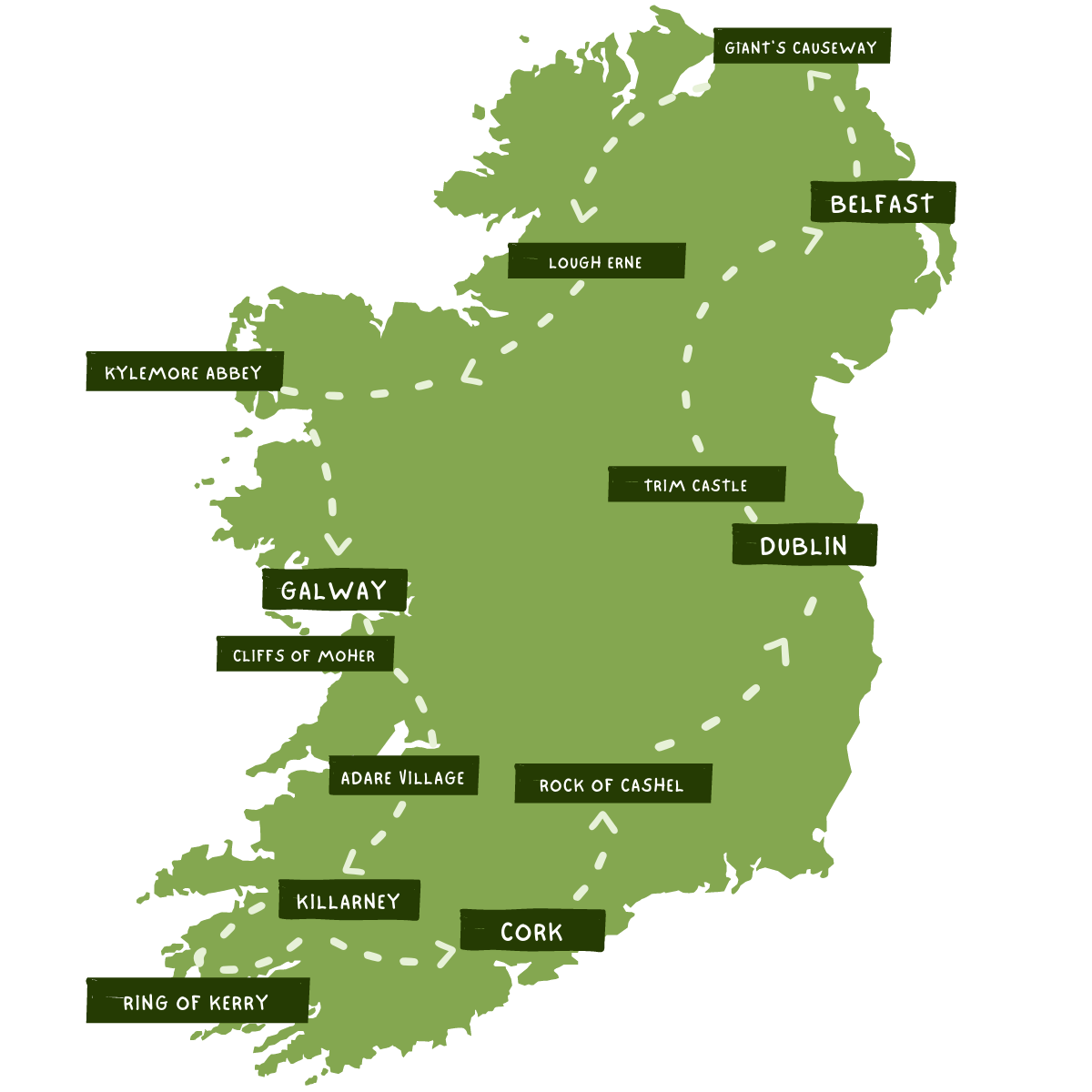 14 Day Iconic Tour of Ireland Map