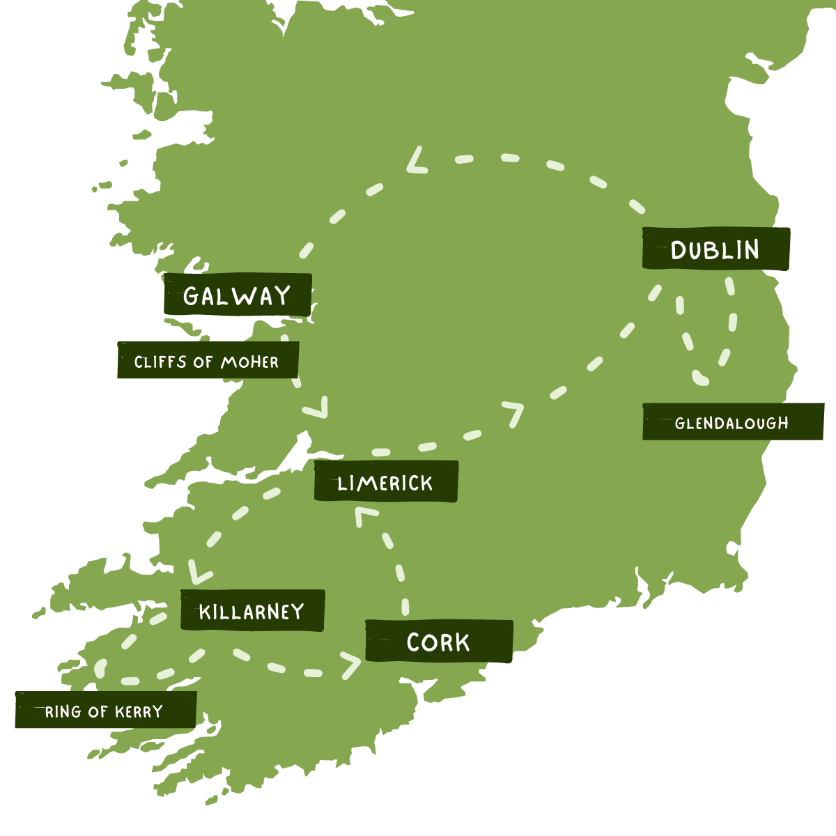 6 Day Iconic Tour of Ireland Map