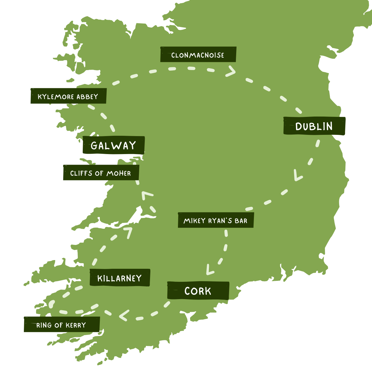 8 Day Iconic Scenes of Ireland Tour Map