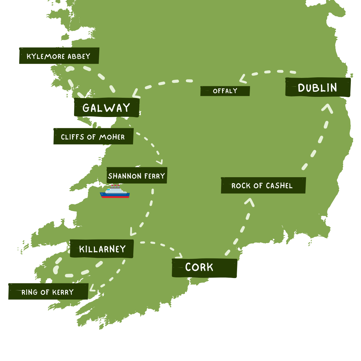 8-Day Solo and Social Tour of Ireland Map