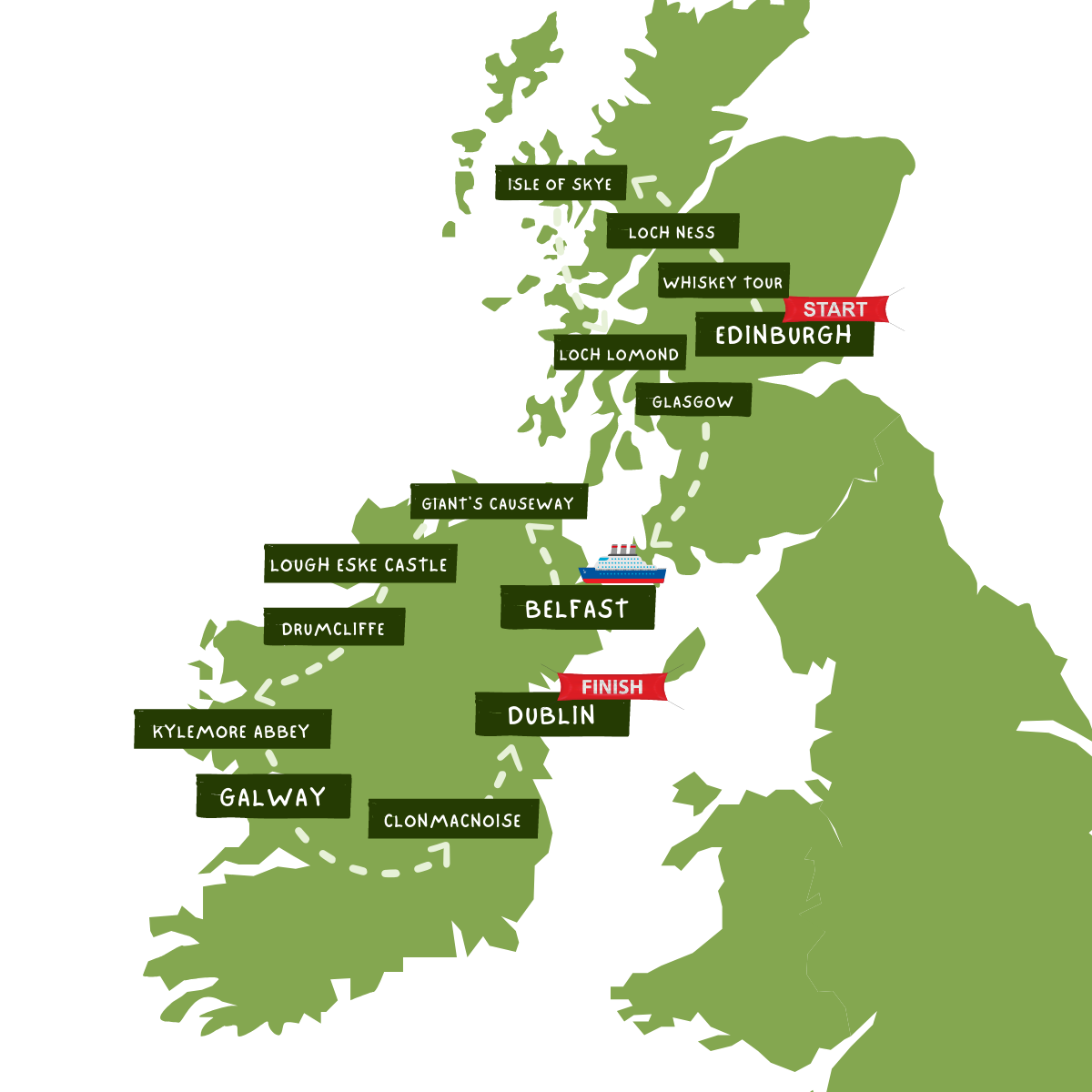 Ancient Ireland and Scotland Tour Map