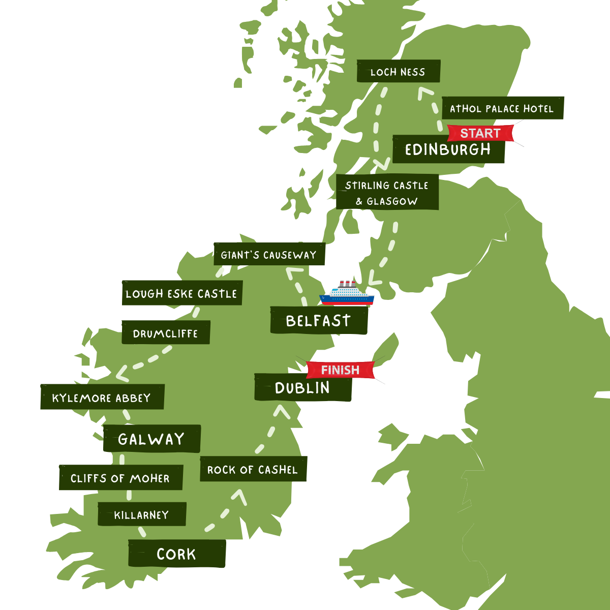 14 Day Iconic Tour of Ireland and Scotland Map